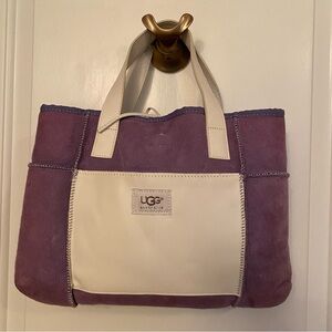 UGG AUSTRALIA TOTE GRAB BAG LILAC PURPLE SUEDE SHEARLING WHITE LEATHER